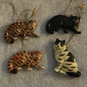 Handcrafted Cat Ornaments - Black, Brown, and White
